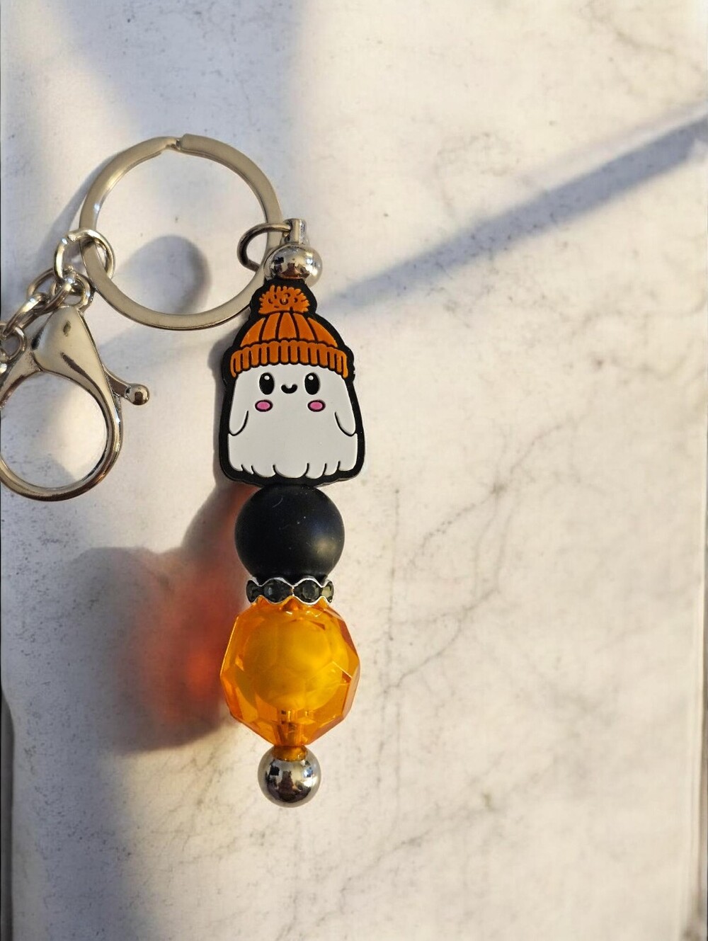 Cute Ghost Keychain with Orange Bead